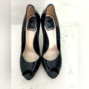 Christian Dior Black Peep Toe Patent Leather Heels